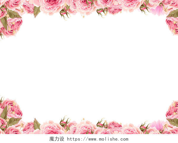 彩色手绘小清新玫瑰花鲜花边框38妇女节元素PNG素材